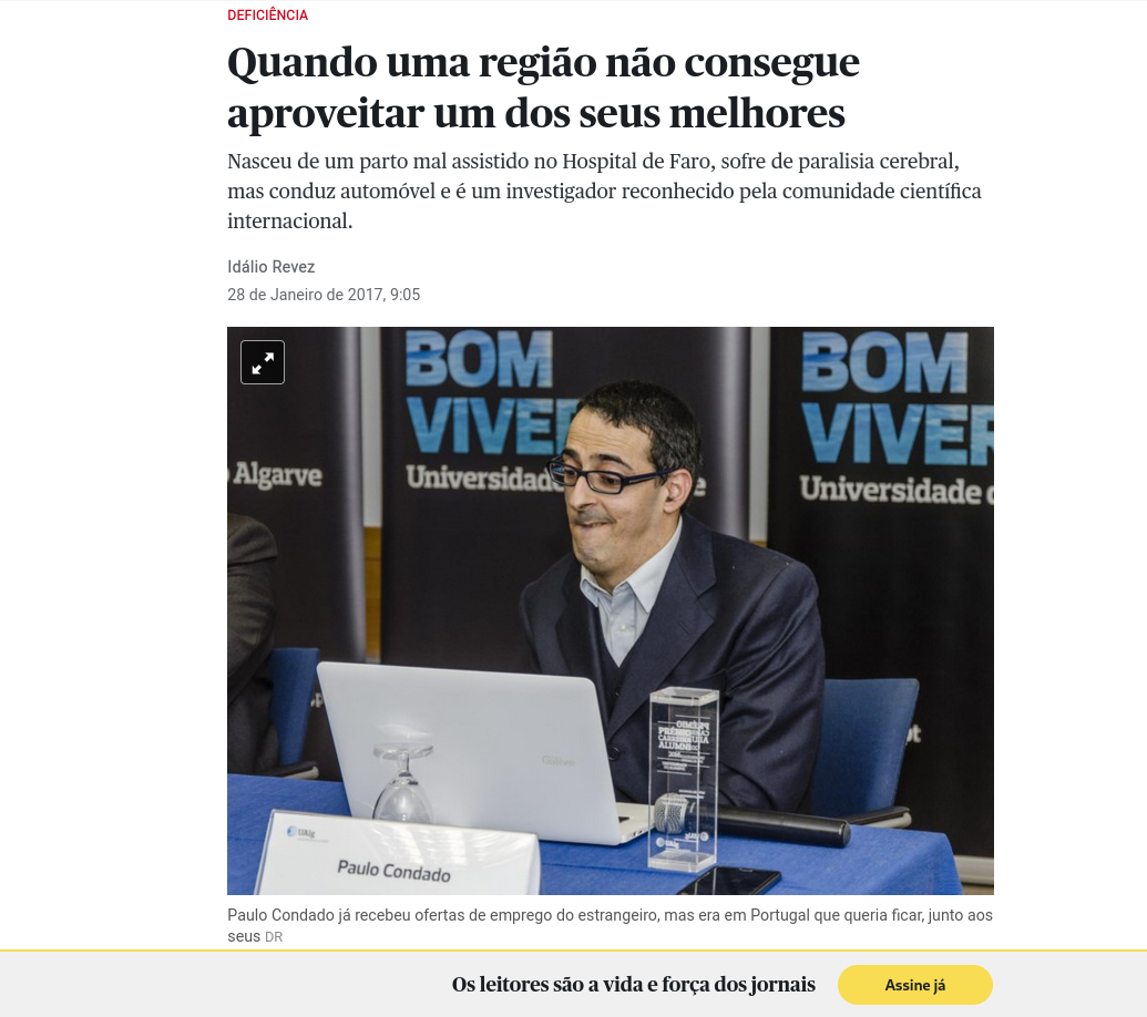 Newspaper clipping from Público: featuring a portrait of Paulo Condado.